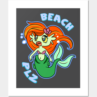 Retro Kawaii Anime Mermaid 'Beach Plz' Posters and Art